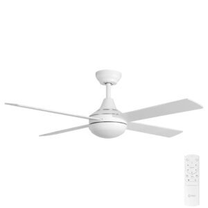 Claro Summer DC Ceiling Fan with CCT LED Light - White with Timber Blades 48"