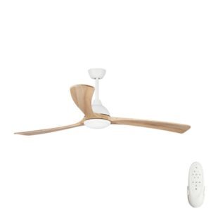 Fanco Sanctuary DC Ceiling Fan with Remote and Dimmable CCT LED - White with Teak Blades 70"