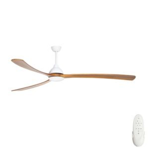 Fanco Sanctuary DC Ceiling Fan with Remote and Dimmable CCT LED - White with Teak Blades 70"