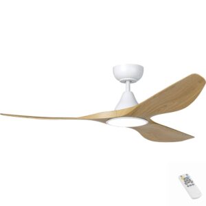 Eglo Surf DC Ceiling Fan with LED Light - White with Oak Blades 48"