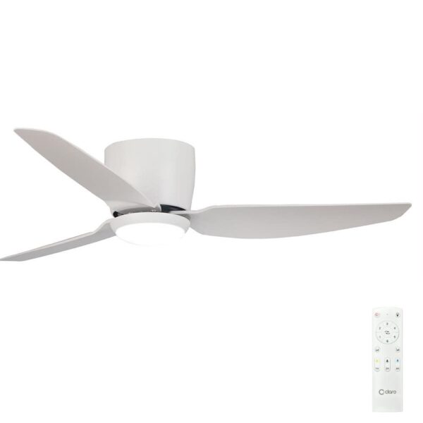 Claro Whisper Low Profile DC Ceiling Fan with LED Light - White 44"