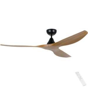 Eglo Surf DC Ceiling Fan - Black with Burmese Teak Blades 60"