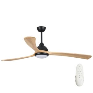 Fanco Sanctuary DC Ceiling Fan with LED Light - Black with Natural Blades 52"