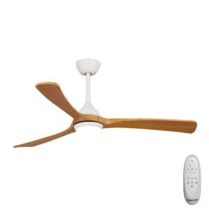 Fanco Sanctuary DC Ceiling Fan with LED Light - White with Teak Blades 52"