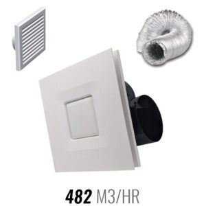 Fanco Hybrid Square LED Ceiling Exhaust Fan 150mm with 6m Duct and Flyscreen Vent - White - Image 1