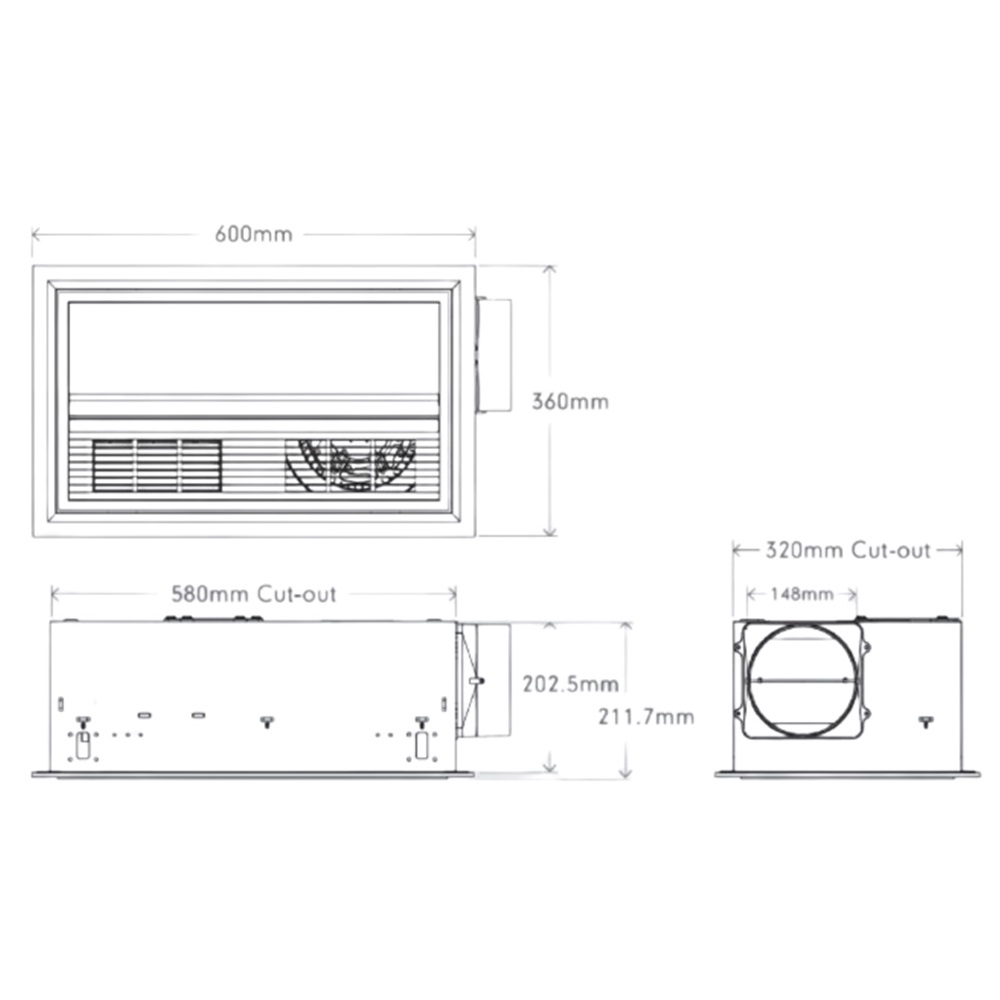 Mercator Mercury lite 3 in 1 exhaust fan dimensions