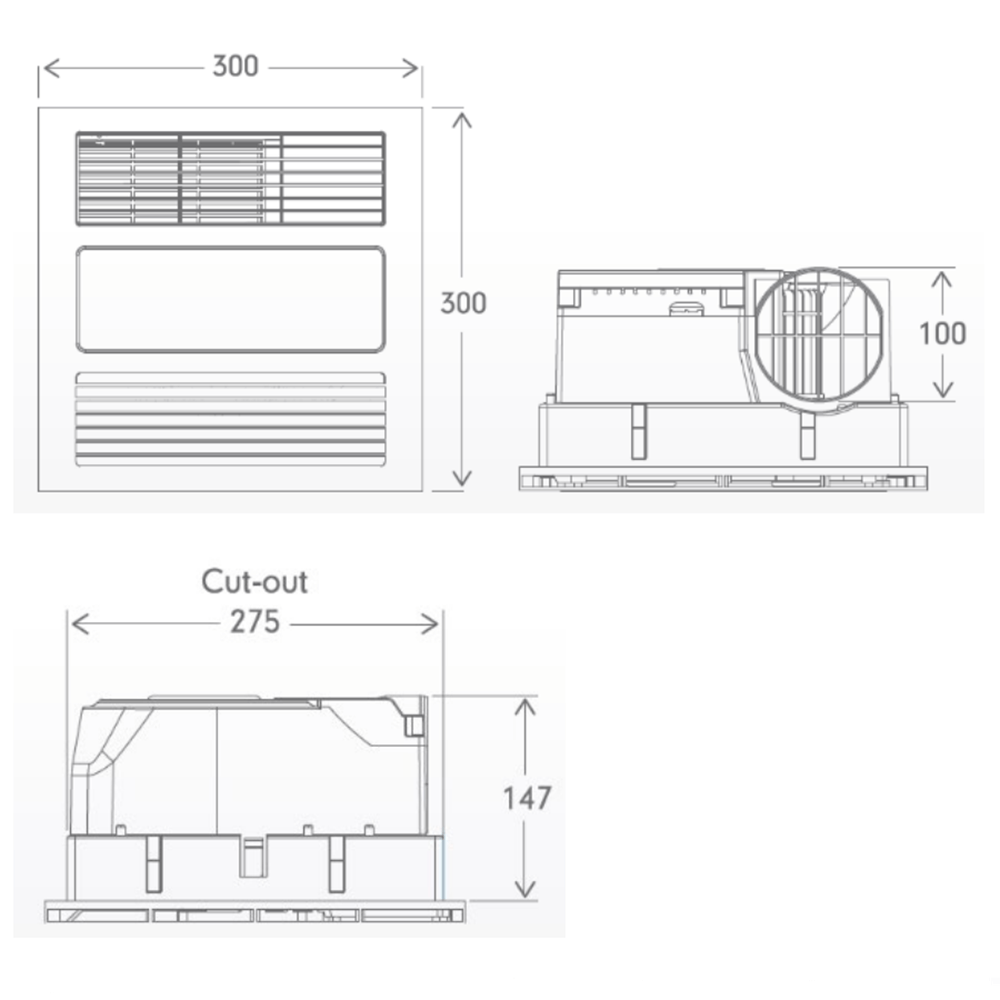 mercator mercury lite 3 in 1 exhaust fan dimensions