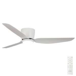 Claro Whisper Low Profile DC Ceiling Fan with LED Light - White 52"