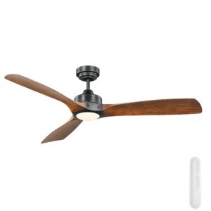 Mercator Ikuü Minota Smart DC Ceiling Fan with Remote - Black and Dark Timber-style 52"