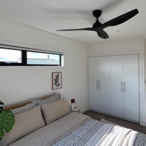 curved 3 blade design ceiling fan in black by fanco