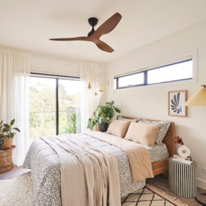 modern bedroom ceiling fan with dark timber blades