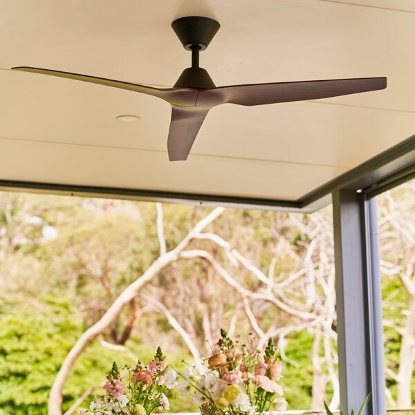 Fanco Infinity-iD DC Ceiling Fan with SMART/Remote - Black with Spotted Gum Blades 54"