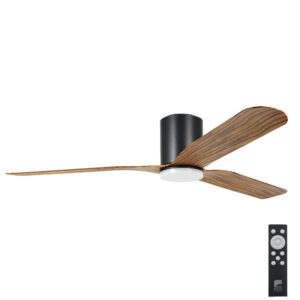 Eglo Iluka DC Low-Profile 60-inch Ceiling Fan with LED Light Black with Timber Style Blades