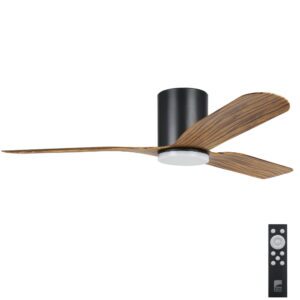 Eglo Iluka DC Low profile Ceiling Fan with LED Light Black with Timber Look Blades 52-inch