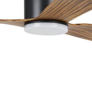 Eglo Iluka DC Low profile Ceiling Fan with LED Light Black with Timber Look Blades 52-inch Motor