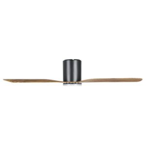 Eglo Iluka DC Low profile Ceiling Fan with LED Light Black with Timber Look Blades 52-inch Side View