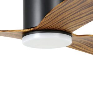 Eglo Iluka DC Low-Profile Ceiling Fan with LED Light Black with Timber Style 60-inch Motor