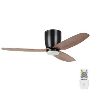 Eglo Seacliff DC Low-Profile Ceiling Fan with Dimmable CCT LED Light Black with Light Walnut Blades 44-inch