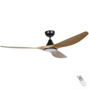 Eglo Surf DC Ceiling Fan with LED Light - Black with Burmese Teak Blades 60"