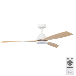 Claro Dreamer DC Ceiling Fan with LED Light - White with Light Timber Style Blades 52"