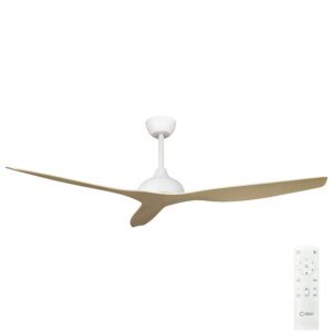 Claro Whisper IP66 DC Outdoor Ceiling Fan - White with Timber Style ABS Blades 58"