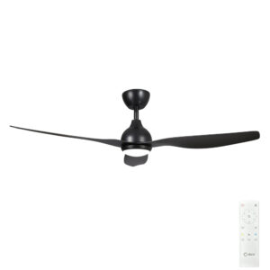 Claro Whisper IP66 DC Outdoor Ceiling Fan with LED Light - Black 52"