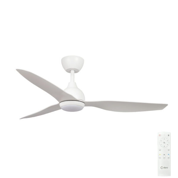 Claro Whisper IP66 DC Outdoor Ceiling Fan with LED Light - White 52"