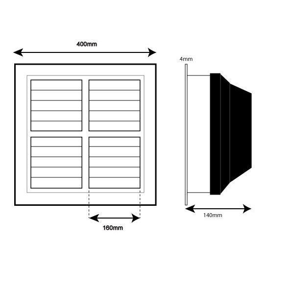 Air Conditioning Vent Square Multi Directional  360mm with 400mm Duct