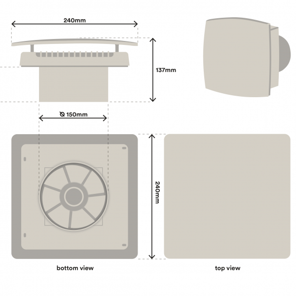 LD Auto Small Cavity Exhaust Fan w/ Auto Shutters 150mm White