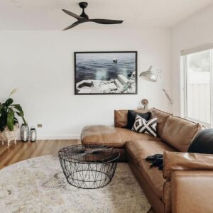 claro whisper dc ceiling fan black in living room